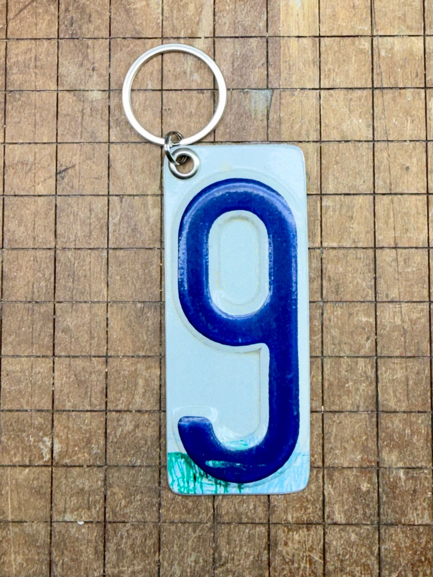 Vintage License Plate Keychain - Number 9