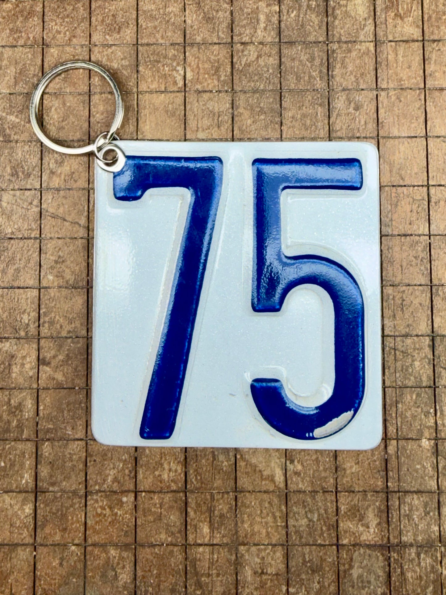 Vintage License Plate Keychain - Number 75