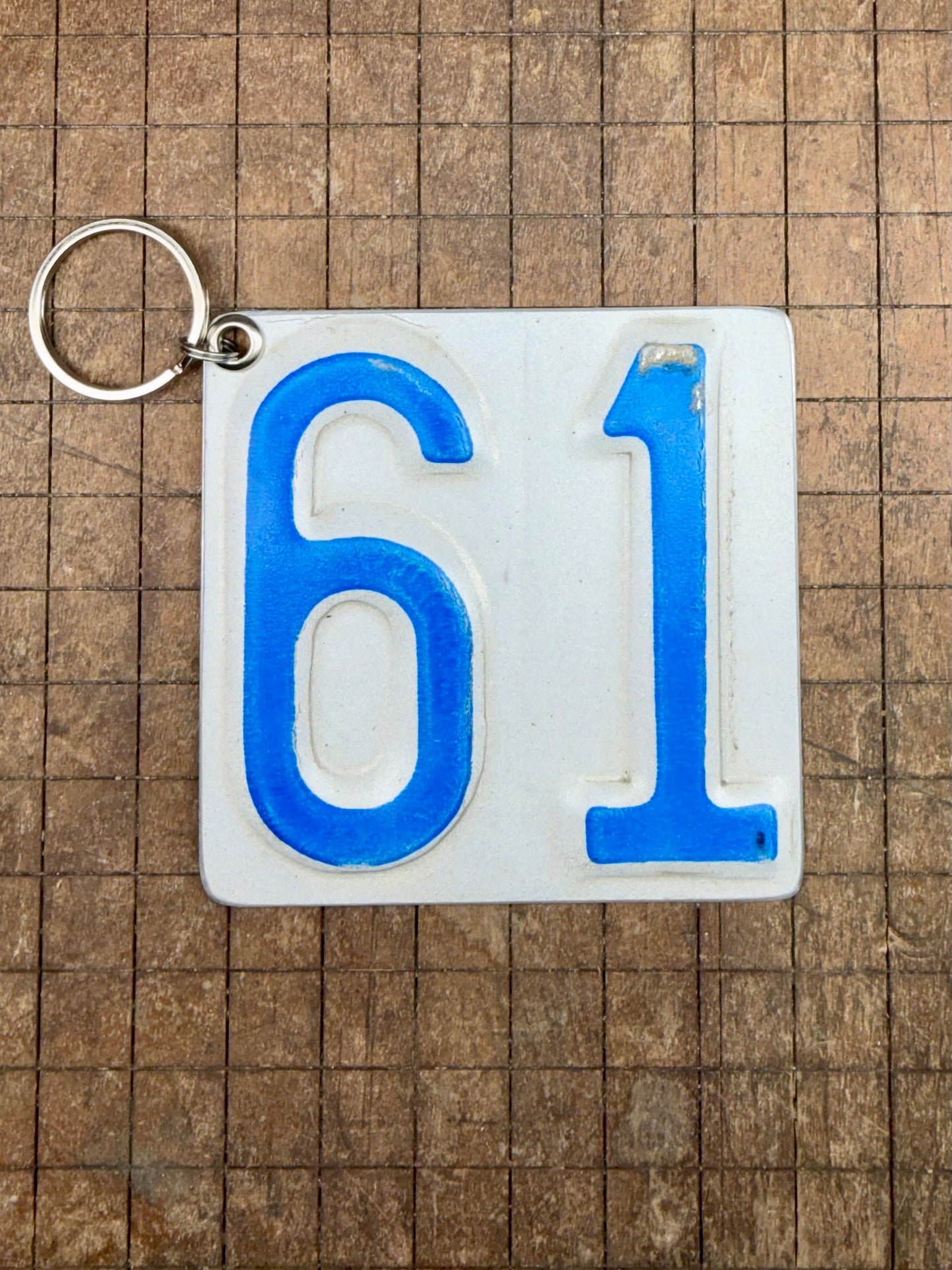Vintage License Plate Keychain - Number 61