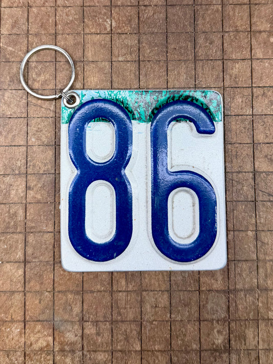 Vintage License Plate Keychain - Number 86