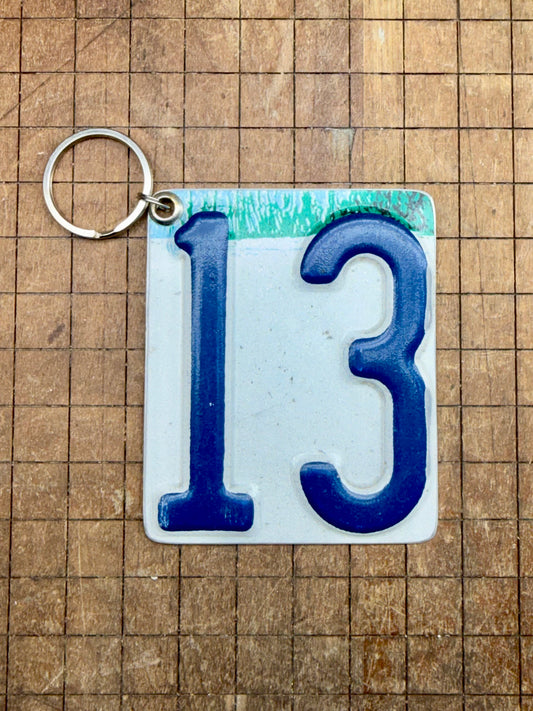 Vintage License Plate Keychain - Number 13