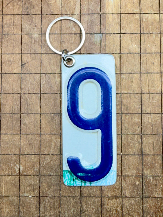 Vintage License Plate Keychain - Number 9