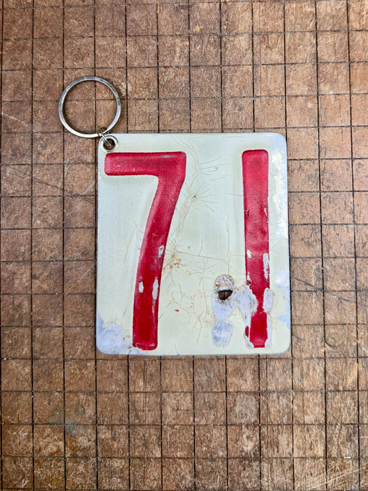 Vintage License Plate Keychain - Number 71