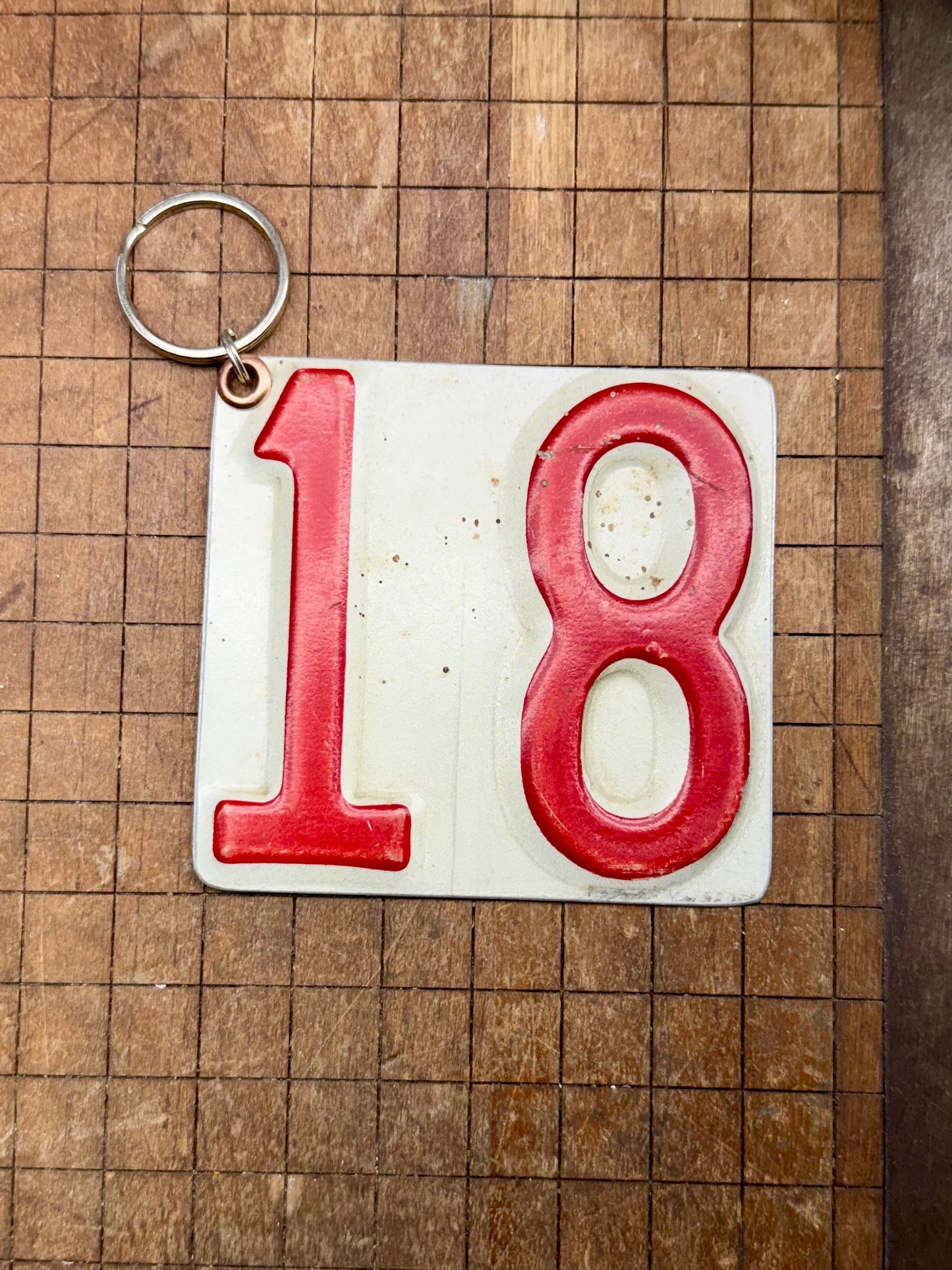 Vintage License Plate Keychain - Number 18