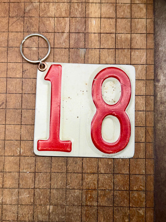 Vintage License Plate Keychain - Number 18