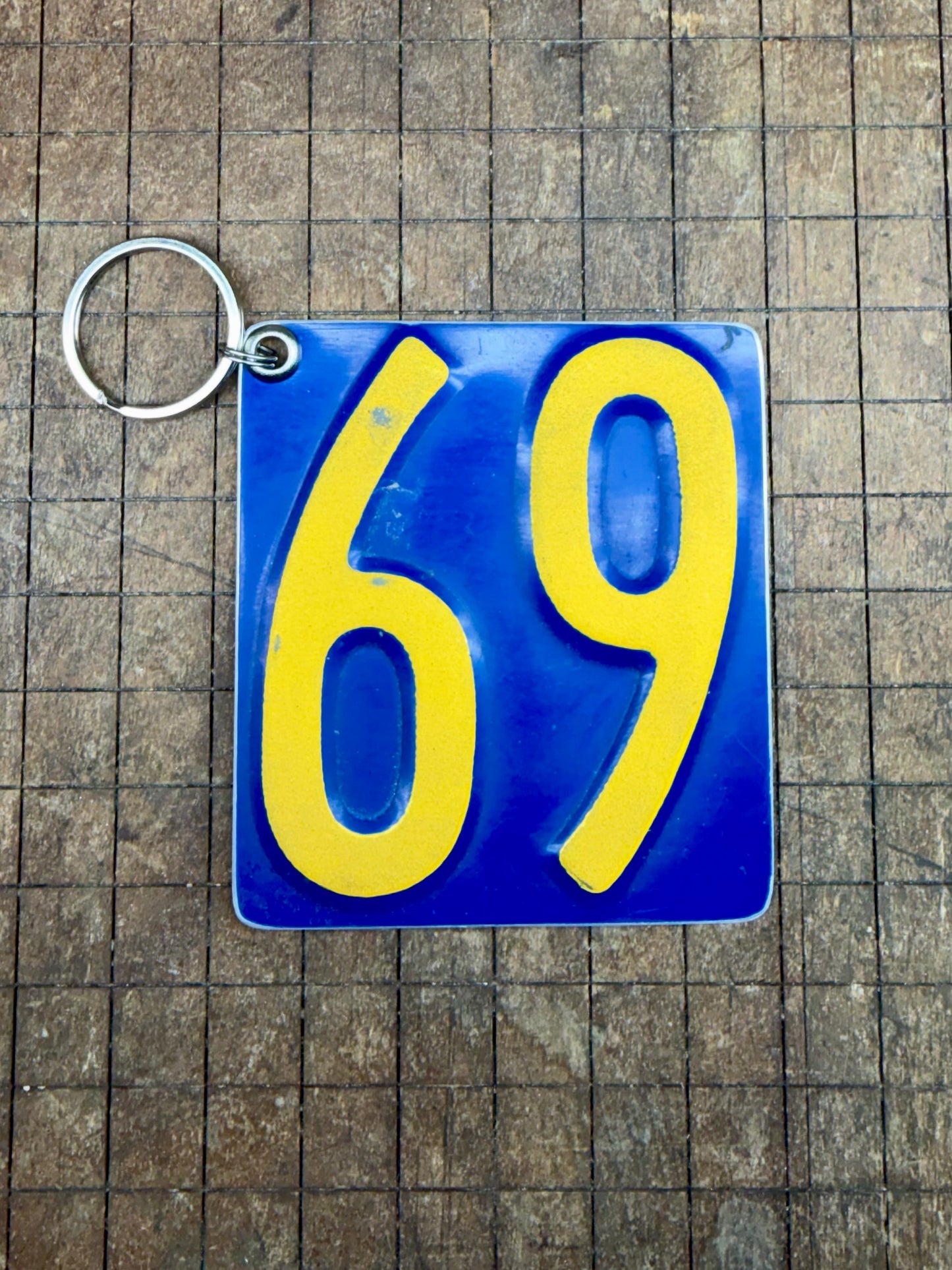 Vintage License Plate Keychain - Number 69