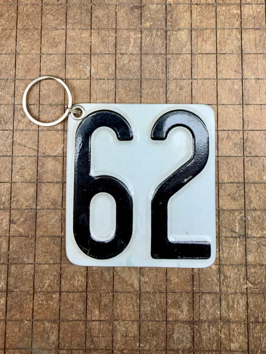 Vintage License Plate Keychain - Number 62