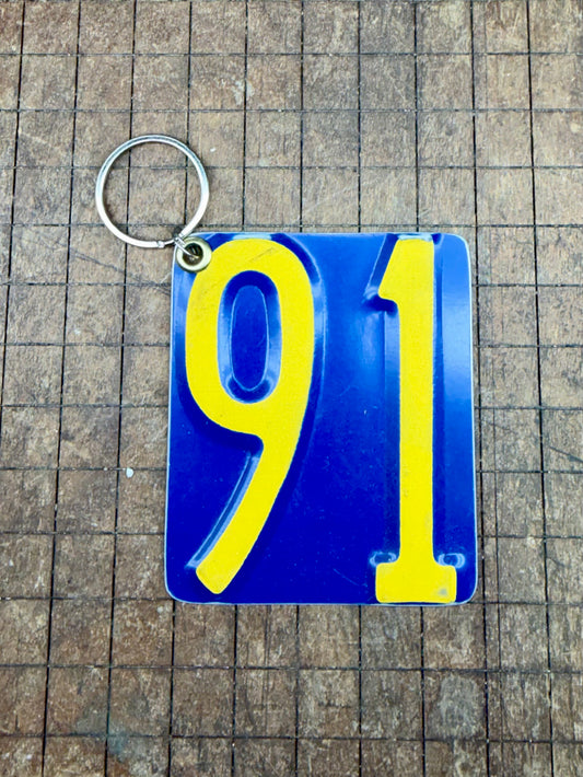 Vintage License Plate Keychain - Number 91