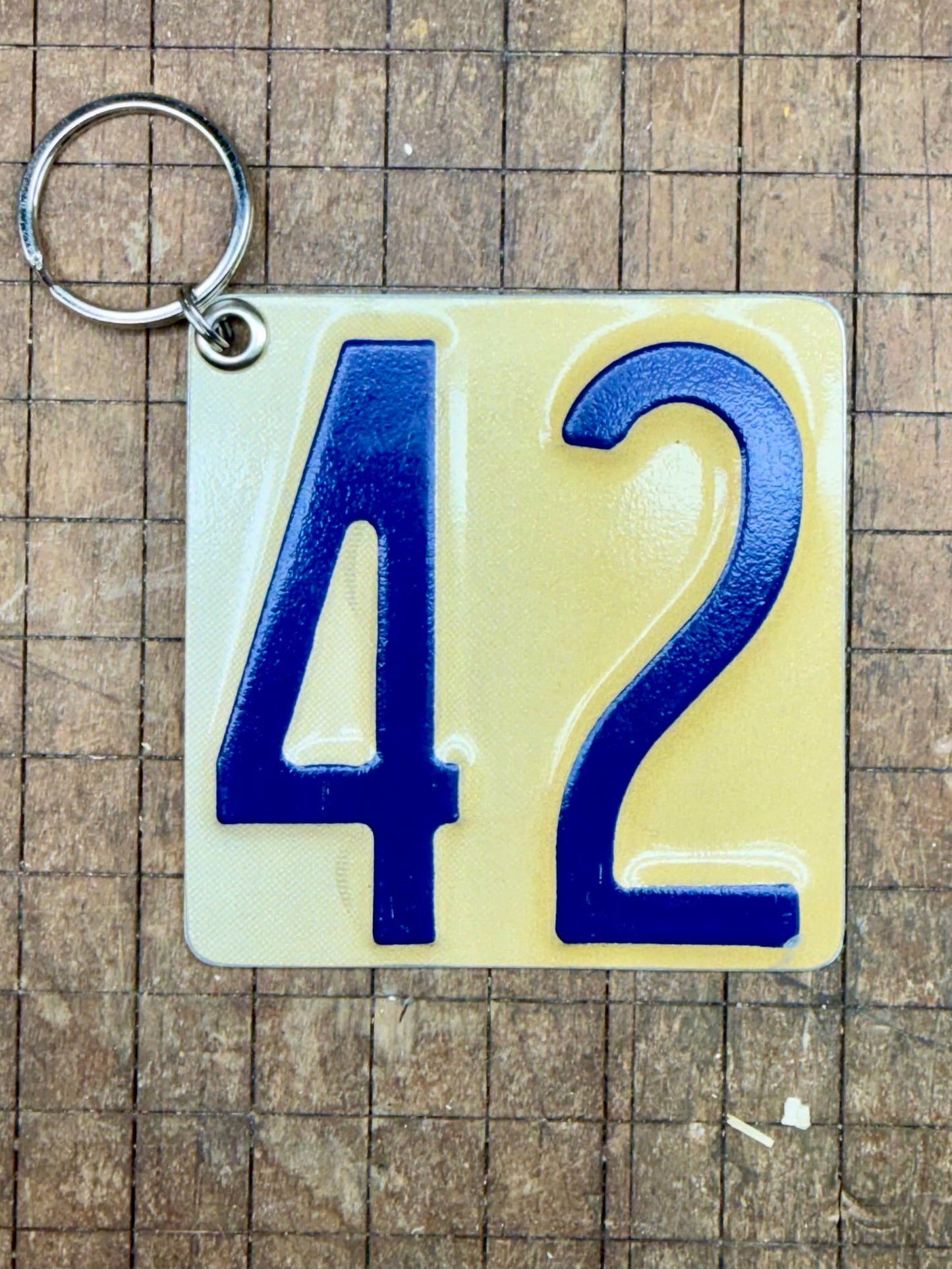 Vintage License Plate Keychain - Number 42