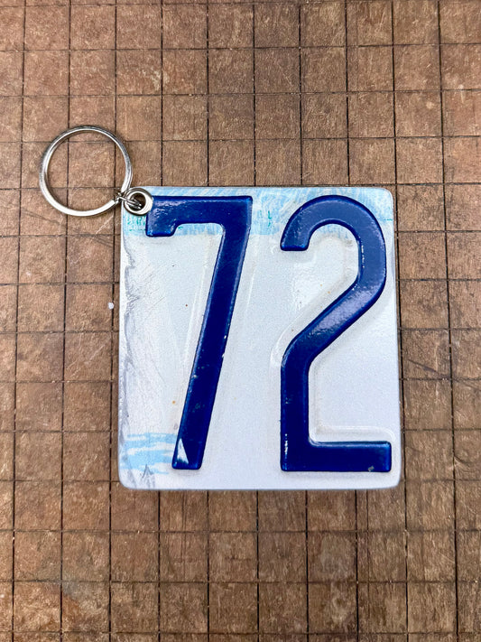Vintage License Plate Keychain - Number 72