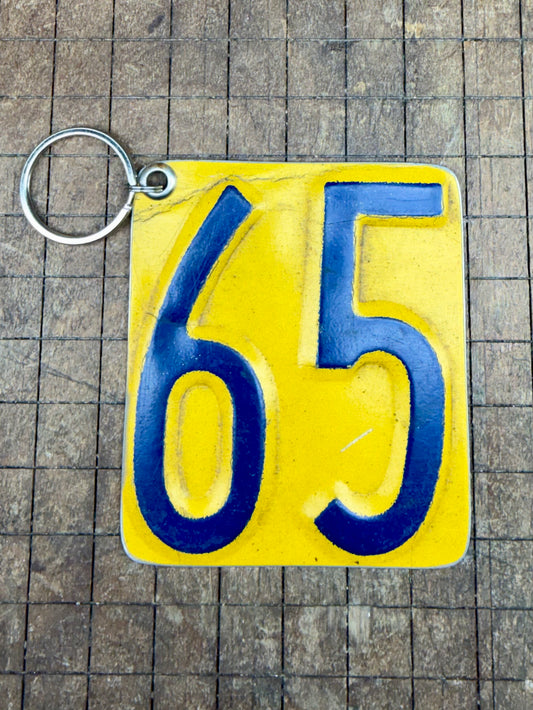 Vintage License Plate Keychain - Number 65