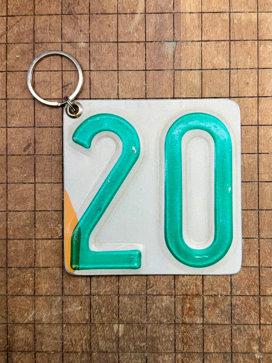 Vintage License Plate Keychain - Number 20